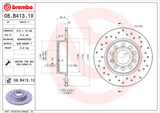 Bušeni kočioni disk Zadnji BREMBO AUDI, SEAT, VW 272x10 - Slika 4