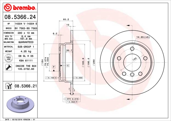 Kočioni disk Zadnji BREMBO BMW 3 (E36), (E46) 280x10 - Slika 2