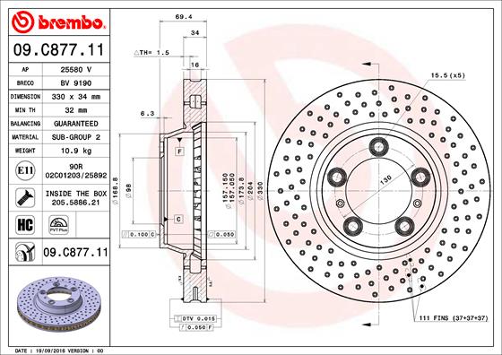Kočioni disk Prednji BREMBO PORSCHE 718, 911 (991), (997) - Slika 4