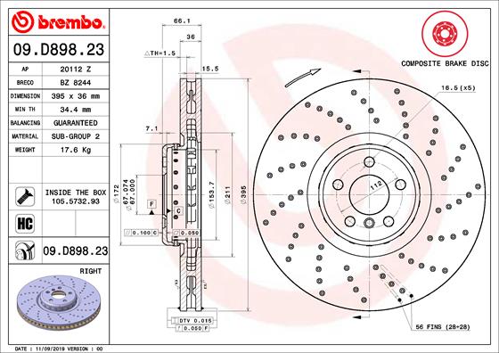1 Bušeni Prednji Levi Disk BMW 5 G30+G31 6 G32 7 G11 8 G14+G15+G16 X5 G05 X6 G06 / 395x36mm - Slika 2