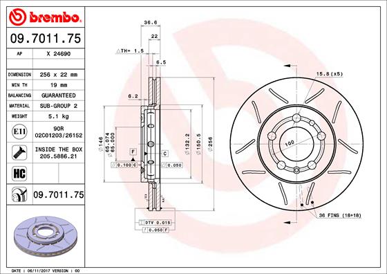 Rezani kočioni disk Prednji BREMBO Audi, Skoda, Seat, VW - Slika 3