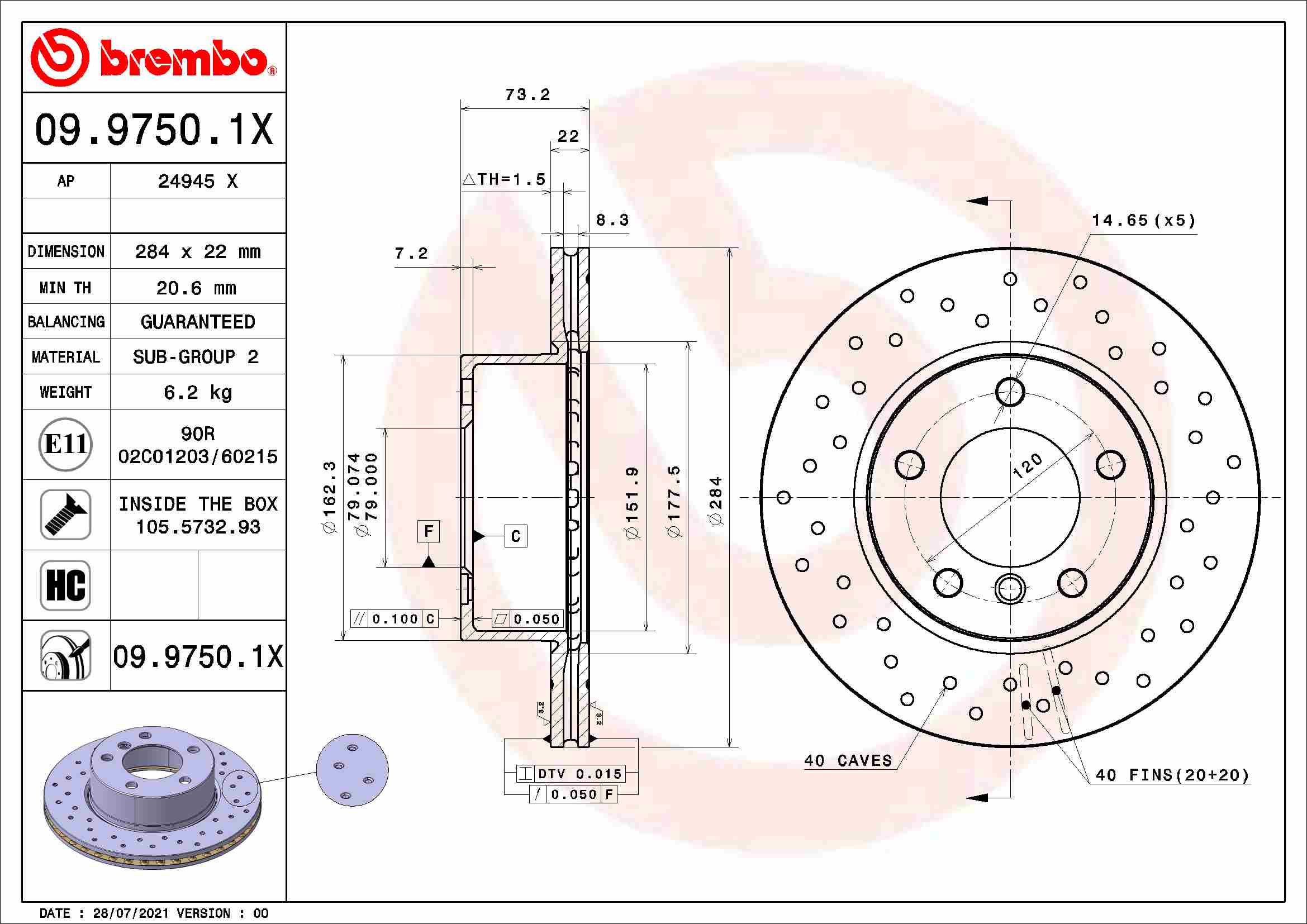 Kočioni disk Prednji BREMBO BMW 1 (E81), (E87), (F20)
