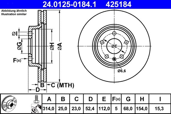 Kočioni disk Prednji ATE AUDI A4 B8 (8K2), A5 (8T3) 314x25 - Slika 4