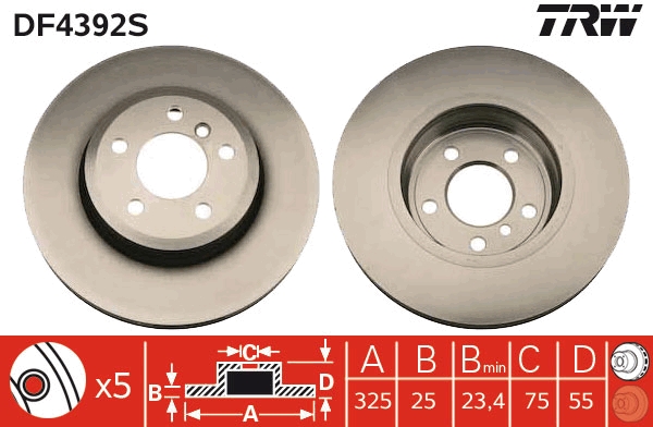 Kočioni disk Prednji TRW BMW 3 (E90), X3 (E83) 325x25 - Slika 5