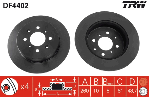 1 Kočioni disk Zadnji TRW HONDA CIVIC VI, VII, MG ZR 260x10mm - Slika 3