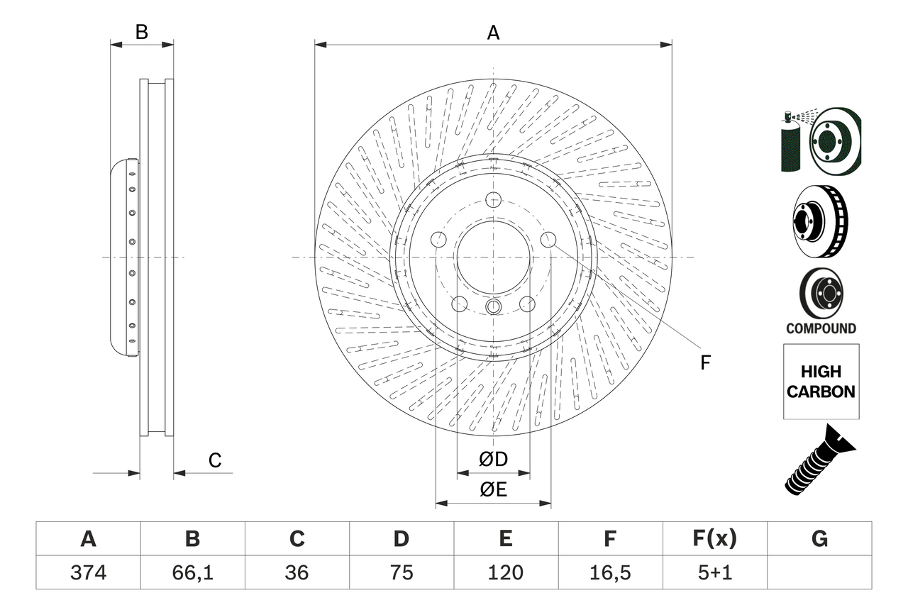 Dvodelni kočioni disk Prednji BOSCH BMW 5, 6(F12), 7 374x36 - Slika 5