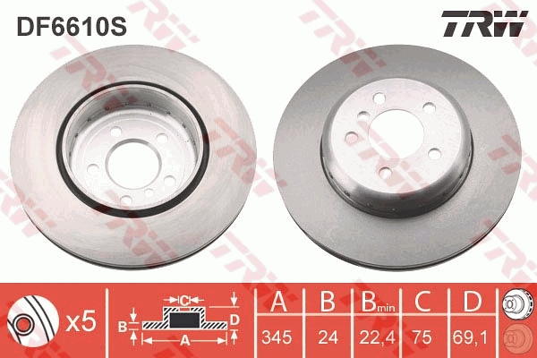 Dvodelni kočioni disk Zadnji TRW BMW 5(F10), 6, 7 345x24 - Slika 4