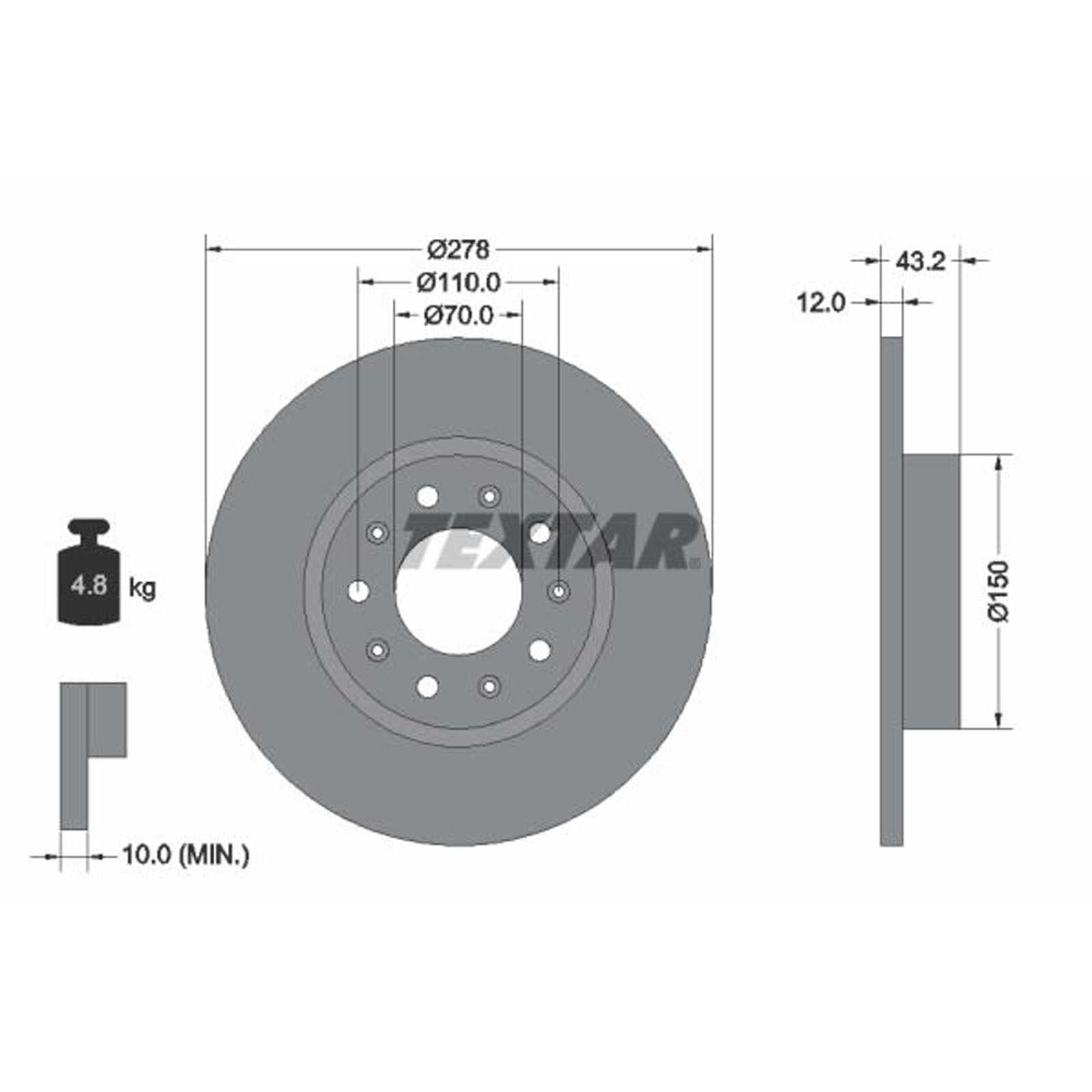 Kočioni disk Zadnji TEXTAR Alfa Romeo, Fiat, Jeep 278x12