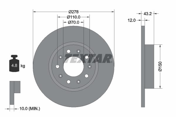 Kočioni disk Zadnji TEXTAR Alfa Romeo, Fiat, Jeep 278x12 - Slika 3