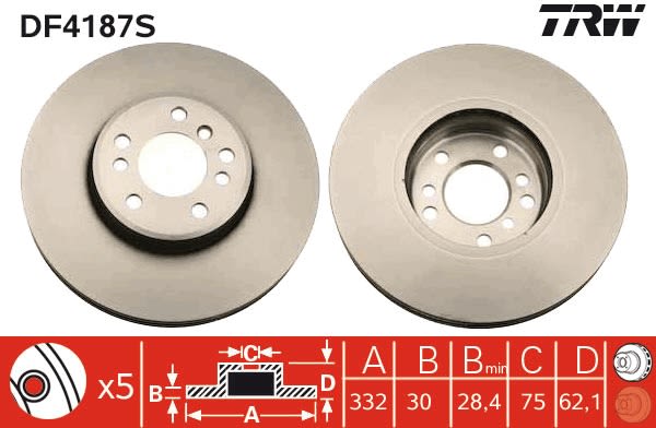 Kočioni disk Prednji TRW BMW X3 (E83), X5 (E53) 332x30 - Slika 4