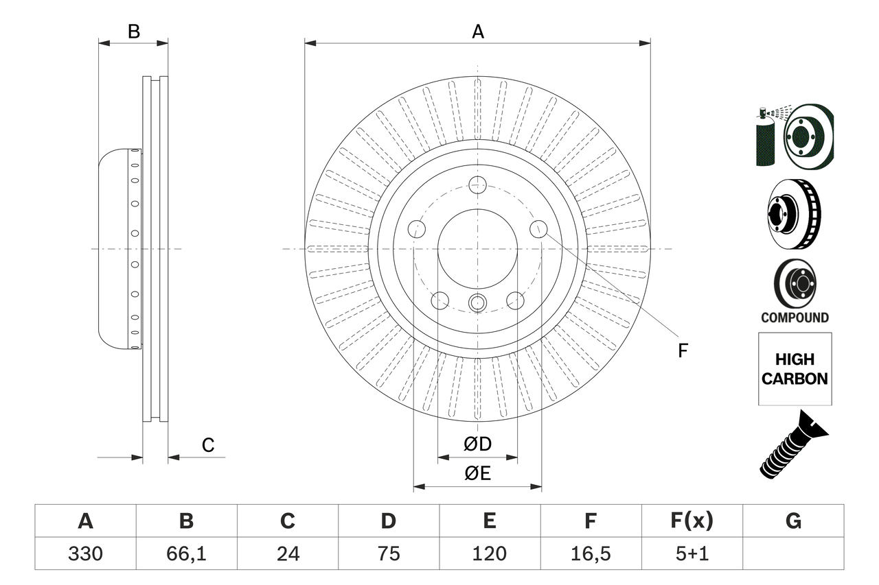 Kočioni disk Prednji BOSCH BMW 5 (F10), Touring (F11) 330x24 - Slika 6