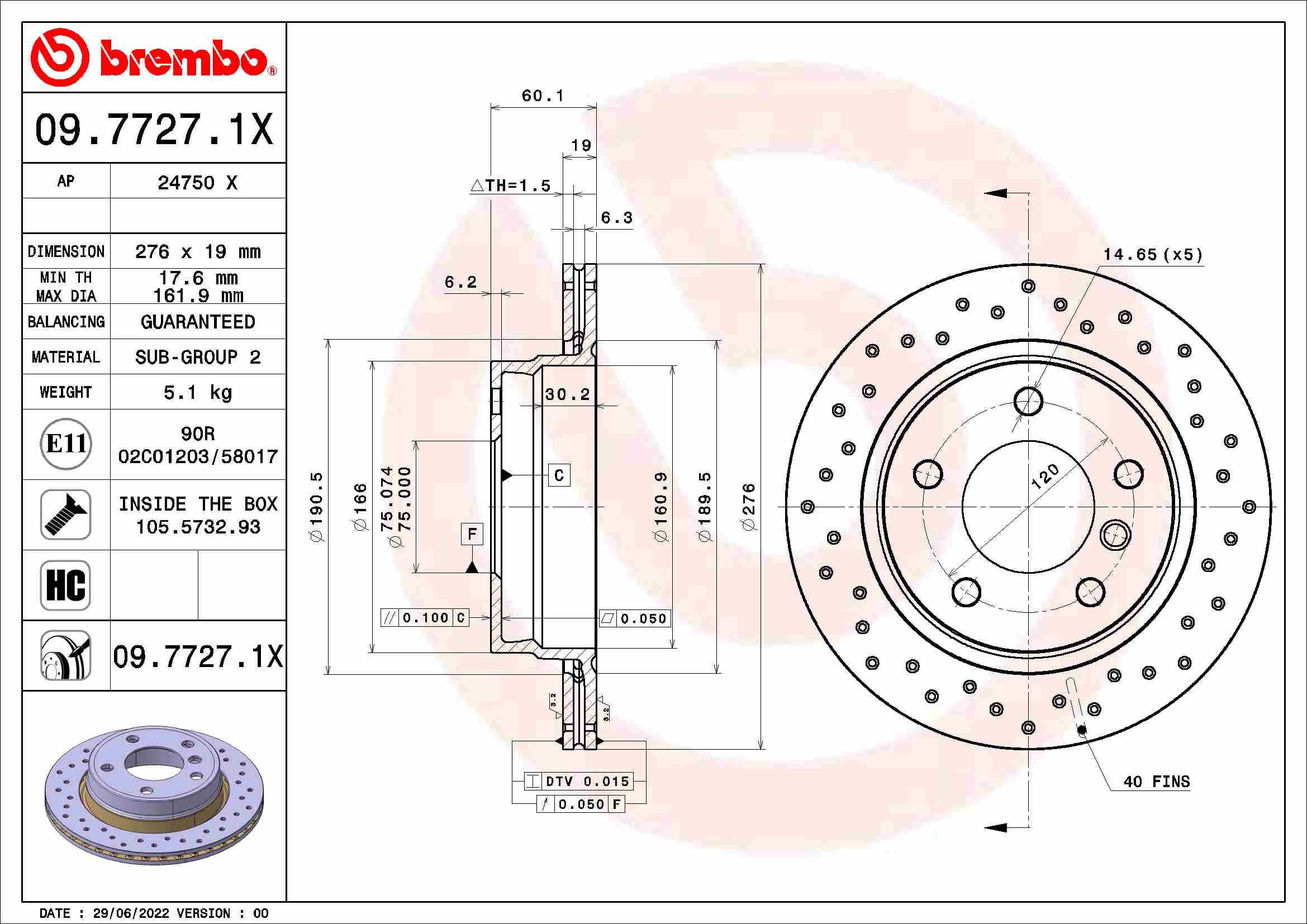 Kočioni disk Zadnji BREMBO BMW 3 (E36), (E46) 276x19