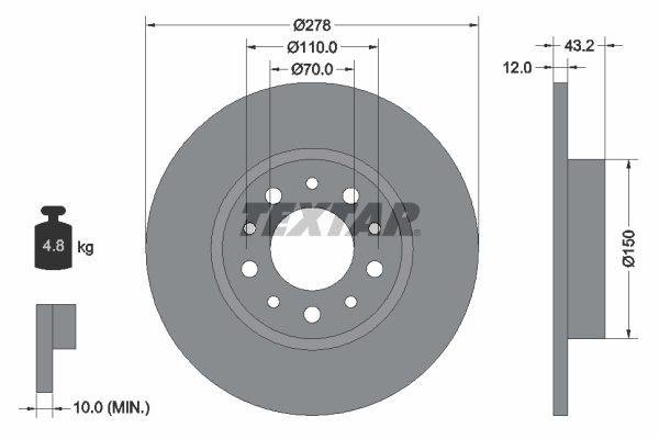 Kočioni disk Zadnji TEXTAR ALFA ROMEO 159, Spider 278x12 - Slika 4