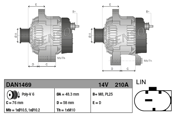 Alternator DENSO odgovara za BMW 1 (F20), 1 (F21), 2 (F22, F87), 2 (F23), 3 (F30, F80), 3 (F31), 3 GRAN TURISMO (F34), 4 (F32, F82), 4 (F33, F83), 4 GRAN COUPE (F36), 5 (F10), 5 (F11) 2.0D od 2010.- - Slika 5