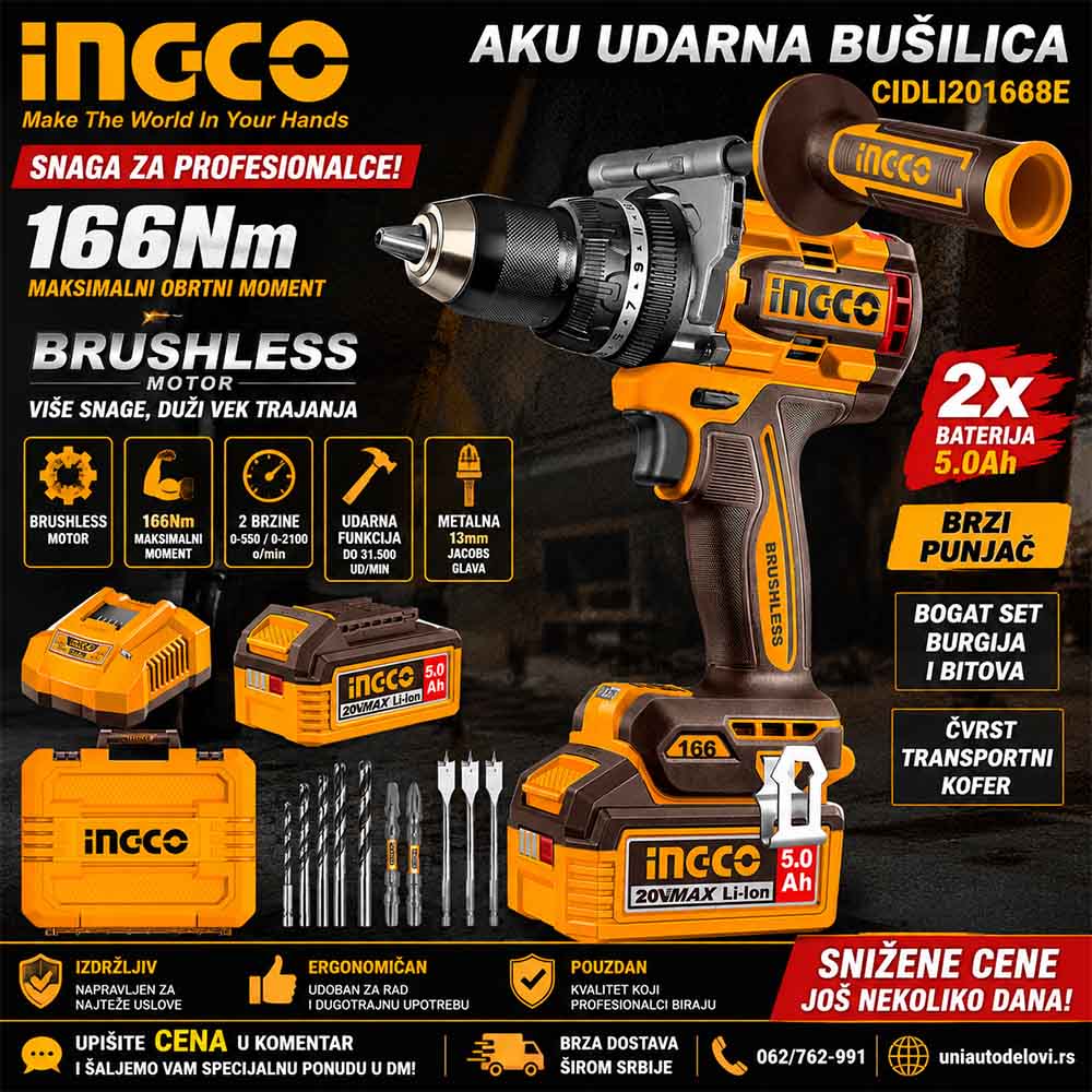 Aku Udarna BUŠILICA 166NM 2x5AH SUPER INGCO CIDLI201668E