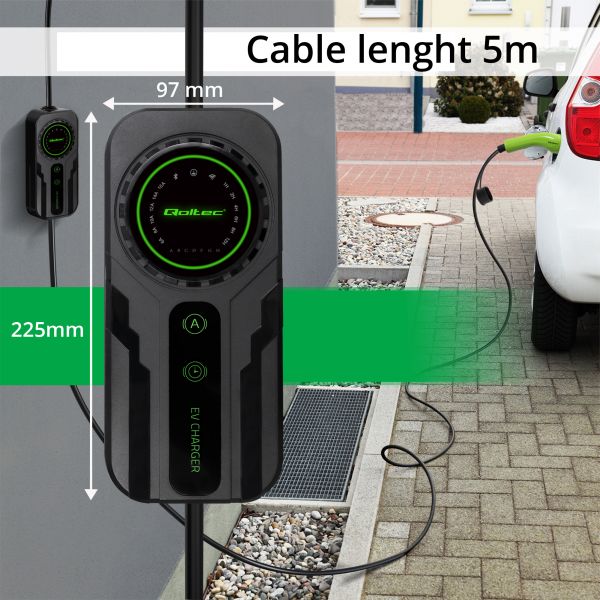 Mrežni punjač, EVSE prenosni punjač Qoltec 52468, broj faza: 1, 3,7kW, boja: crna/zelena, kabel tip 2 (s poklopcem), QOLTEC QOL52468