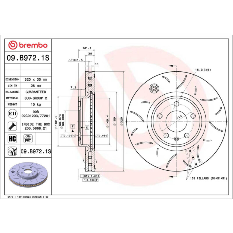 Kočioni disk Prednji BREMBO odgovara za: AUDI A4 ALLROAD B8, A4 B8, A5, A6 ALLROAD C7, A6 C7, A7, Q5 1.8-4.2 od 2007-2018; BREMBO 09.B972.1S
