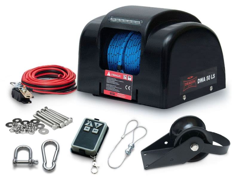 Sidreno vitlo za slatku vodu / Vitlo za sidro / 12V, vučna težina: 22kg/50lb, konopac: 30.5x5mm / DRAGON WINCH DWA50LS