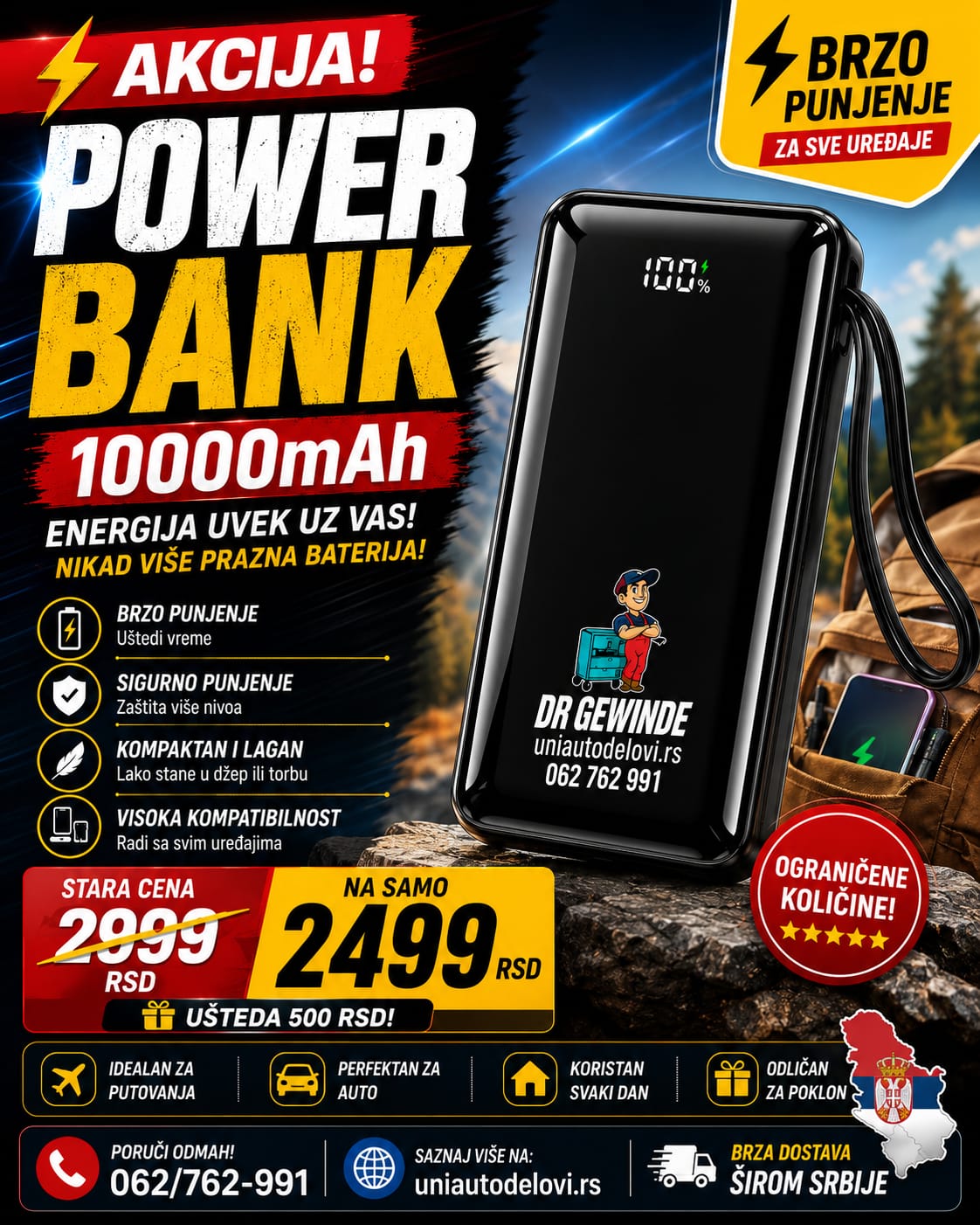 ⚡ NIKAD VIŠE PRAZNA BATERIJA ⚡ ili 🔥 POWER BANK 10000mAh