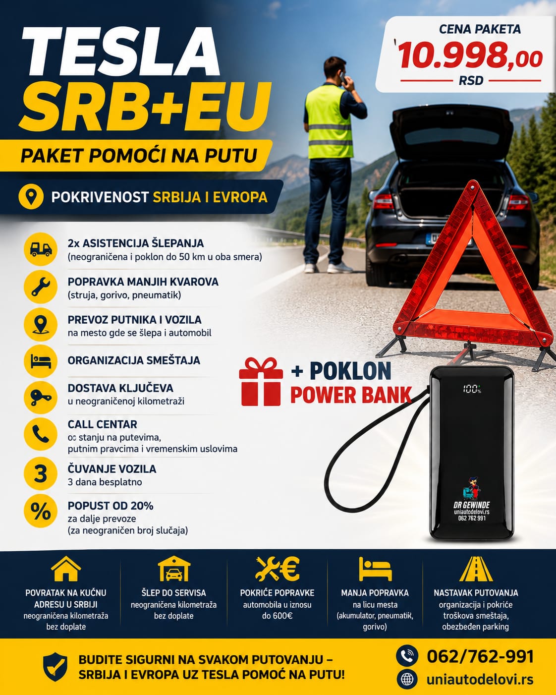 🔋 TESLA SRB+EU paket pomoći na putu + GRATIS Power Bank!