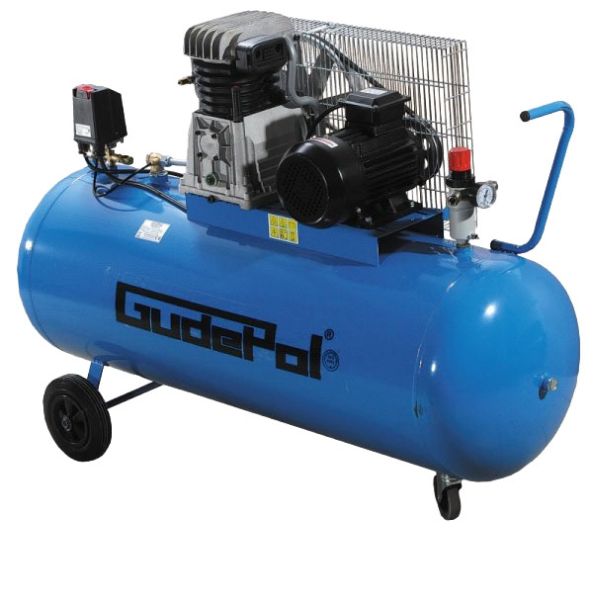 Klipni kompresor GUDEPOL serija Blue, nazivna snaga; 3kW, pritisak u barima; 10bar, spremnik; 200l, napon; 400V, učinkovitost; 560l/min, broj klipova; 2kom.,razina buke; 80dB; GUDEPOL 0XGD49-200-560