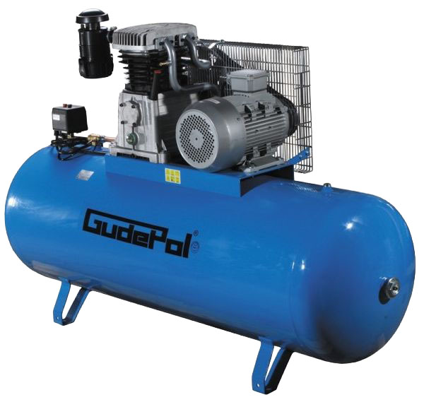 Klipni kompresor GUDEPOL serija Blue, nazivna snaga; 5,5kW, pritisak u barima; 10bar, spremnik; 500l, napon; 400V, učinkovitost; 830l/min, broj klipova; 2kom.,razina buke; 82dB; GUDEPOL 0XGD60-500-830