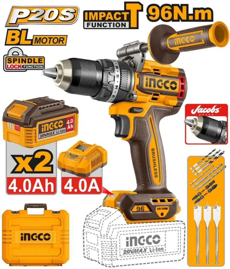 AKU UDARNA BUŠILICA 96NM 2X4AH SUPER INGCO NOVO CIDLI209686E