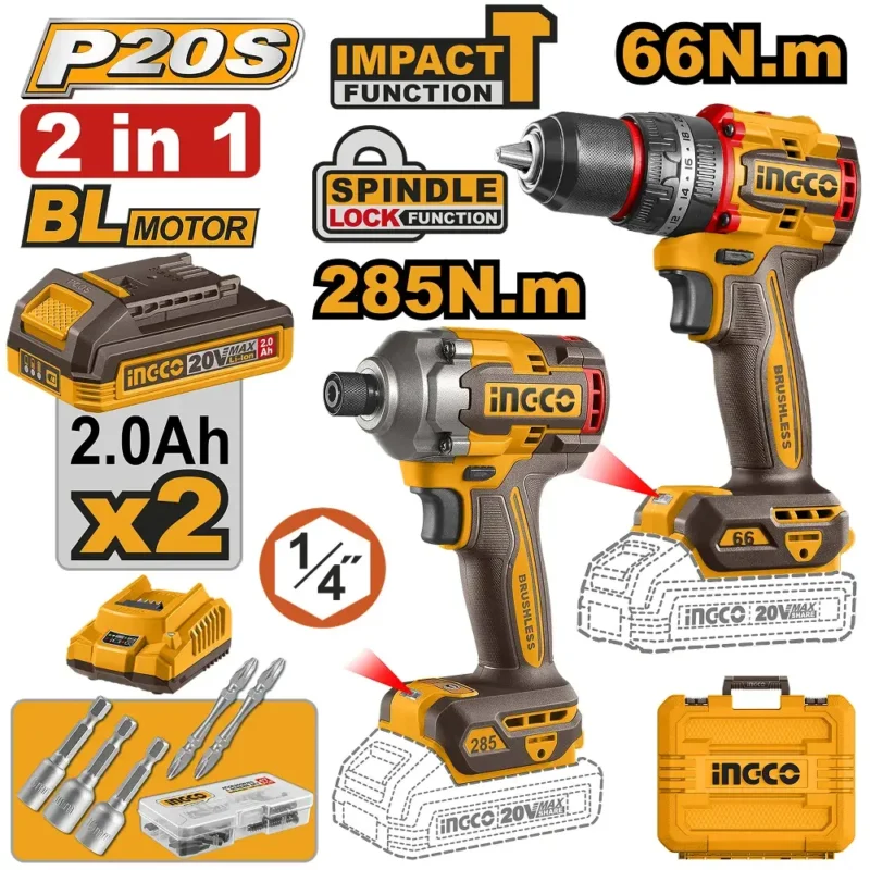 INGCO AKU SET (BUŠ 66NM+UD.ODVIJAČ 285NM) SUPER INGCO CKLI20277E