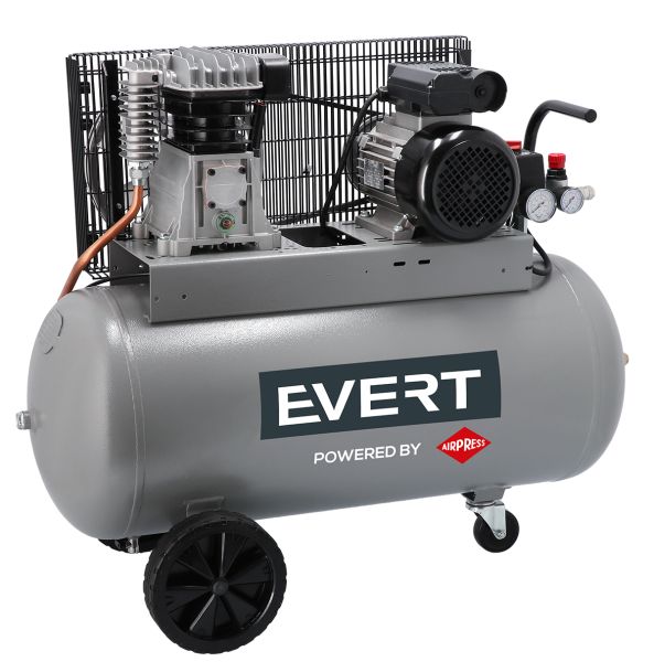Klipni kompresor EVERT, nazivna snaga; 2,2kW, pritisak u barima; 10bar, spremnik; 90l, napon; 230V, učinkovitost; 332l/min, broj klipova; 2kom.,razina buke; 97dB; EVERT EVERT330/100K
