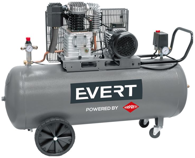 Klipni kompresor EVERT, nazivna snaga; 3kW, pritisak u barima; 10bar, spremnik; 270l, napon; 400V, učinkovitost; 539l/min, broj klipova; 2kom.,razina buke; 97dB; EVERT EVERT530/270K