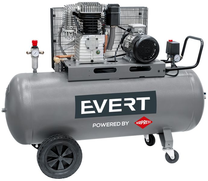 Klipni kompresor EVERT, nazivna snaga; 4kW, pritisak u barima; 11bar, spremnik; 270l, napon; 400V, učinkovitost; 690l/min, broj klipova; 2kom.,razina buke; 74dB; EVERT EVERT690/270K