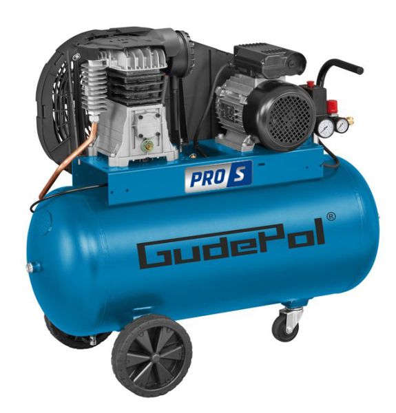Klipni kompresor GUDEPOL serija Blue, nazivna snaga; 2,2kW, pritisak u barima; 10bar, spremnik; 150l, napon; 230V, učinkovitost; 330l/min, broj klipova; 2kom.,razina buke; 66dB; GUDEPOL GDPS28-150-360/1