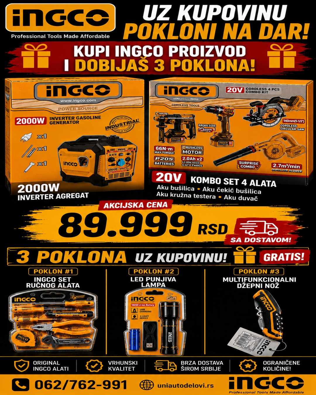 Ingco AKU SET 4/1 SUPER INGCO COSLI250695E + 2KW Agregat za Struju Inverter – GEI23006 INVERTER GENERATOR 2KW SUPER INGCO - Slika 3