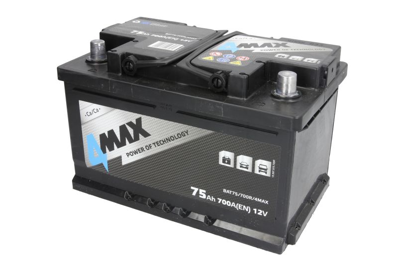 Baterija 4MAX 12V 75Ah/700A (D+ standardni polovi) 278x175x175 B13 - letvica 10,5 mm (pokretački); 4MAX BAT75/700R/4MAX