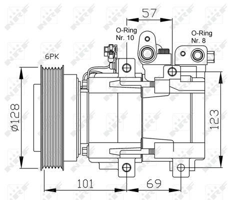 Kompresor klime HS18, promjer remenice 128mm, 12V NRF odgovara za: HYUNDAI HIGHWAY, SANTA FÉ I, SONATA IV, TRAJET, TRAJET/MINIVAN, XG; KIA MAGENTIS I 2.0-2.7 od 1998-2008; NRF NRF 32204