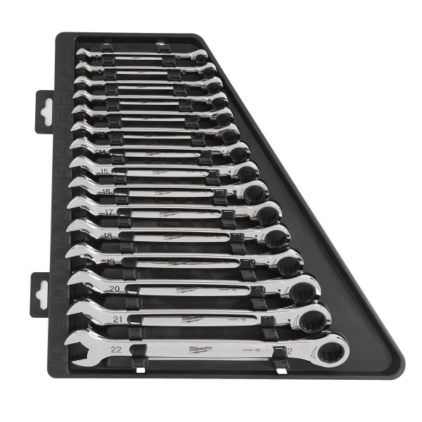 Kombinirani ključ s račnom 12 kutni / HEX 8, 9, 10, 11, 12, 13, 14, 15, 16, 17, 18, 19, 20, 21, 22 mm, oblik: ravni, 15 kom., MILWAUKEE 4932464994