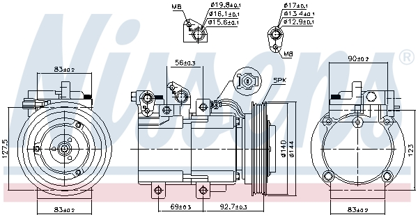 Kompresor klime HS-18, promer remenice 140mm, 12V NISSENS odgovara za: HYUNDAI TERRACAN 2.9D od 2001-2006; NISSENS NIS890182