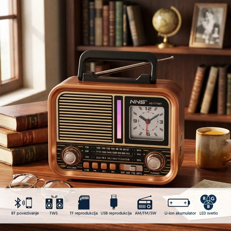 Prenosni retro RGB Bluetooth radio + sat 7778BT; NS-7778BT