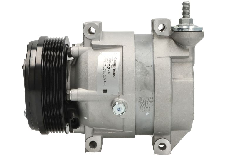 Kompresor klime V5, promer remenice 120mm, 12V BOSCH odgovara za: CHEVROLET AVEO / KALOS; DAEWOO KALOS, NUBIRA 1.2/1.5/1.6 OD 2002-; BOSCH 1986AD1249