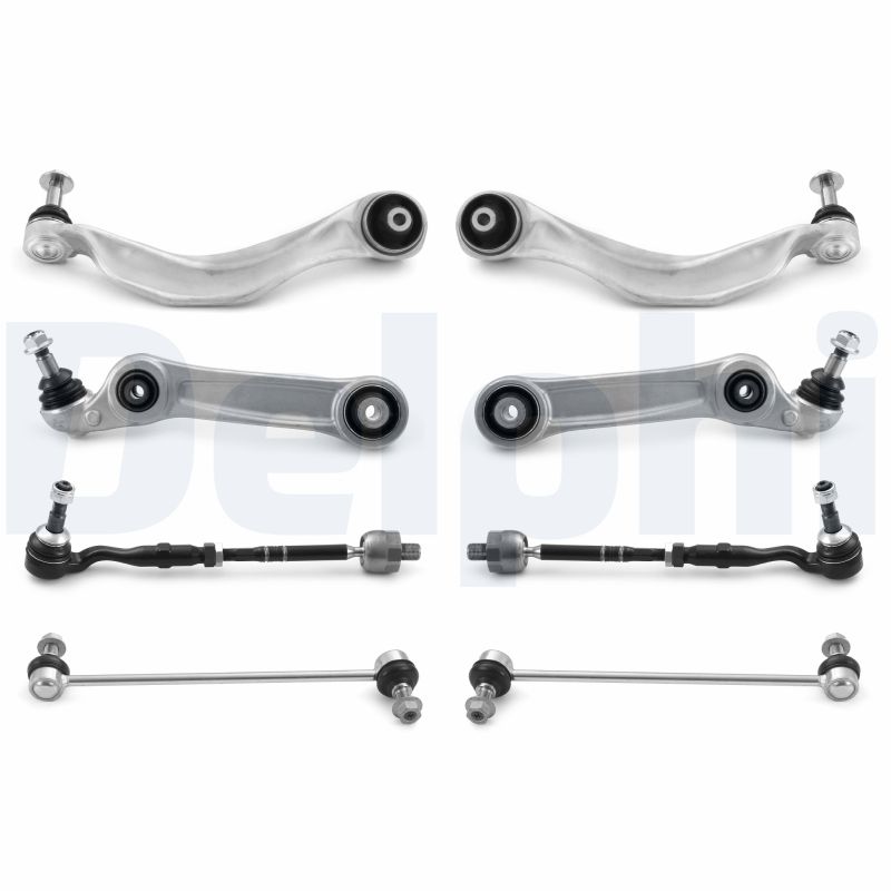 Set prednjeg oscilirajućeg ramena DELPHI odgovara za: BMW 5 (F10), 5 (F11), 6 (F12), 6 (F13), 6 GRAN COUPE (F06) 2.0-4.4 od 2009-2018; DELPHI TC4340KIT